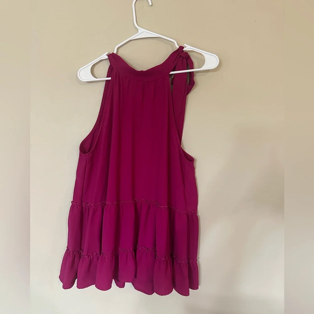 St. Tropez Sleeveless Tie-Shoulder Tiered Mini Dress - Fuchsia - Picture 2 of 5